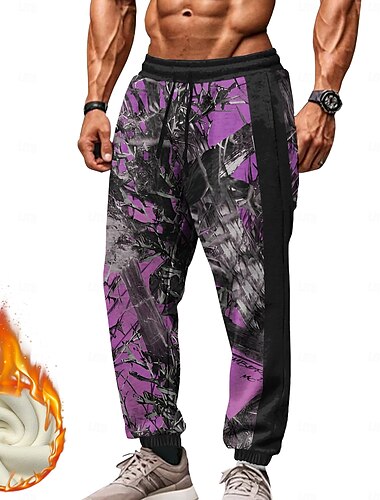  Herren camuflaje Fleece-Jogginghose Elastischer Kordelzug in der Taille Vintage Brautkleider schlicht Outdoor Heim Alltagskleidung Tasche Thermik Winter 3D-Druck Blau Purpur Orange