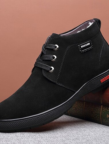  braune Winterstiefeletten aus Wildlederimitat mit Plüschfutter für Herren – warme Freizeitschuhe zum Schnüren für kaltes Wetter