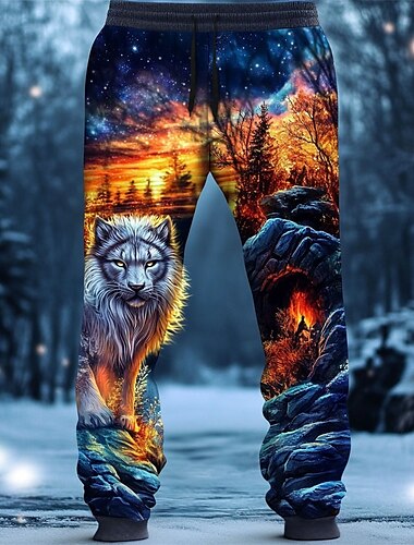  Homens Leão Calças Esportivas Corredor Calças Cintura Média Cintura elástica com cordão Moda Casual Traje de festa para noite Rua Dia a Dia Bolsos Primavera Outono Inverno Impressão 3D Azul