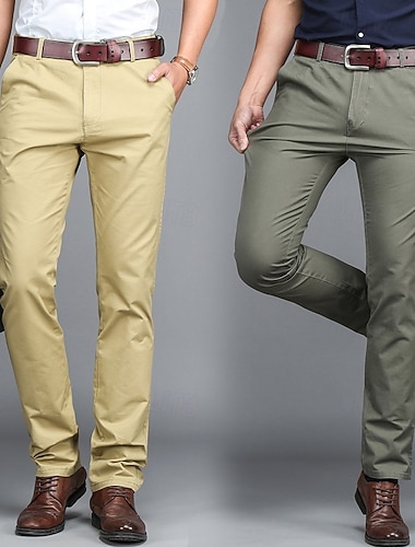  Herren Anzughosen Hose Hosen Chinesisch Chino Knopf Tasche Glatt Komfort Formal Party Arbeit Modisch Klassicher Stil Cachi scuro KhakiA
