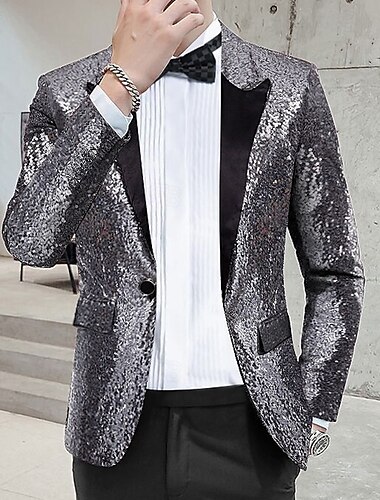  Hombre chaqueta Negocio Fiesta de Cóctel Fiesta de Boda Moda Casual Primavera & Otoño Poliéster Plano Botones Bolsillo Cómodo Botonadura Simple Chaqueta de sport Plata Negro Blanco Rojo