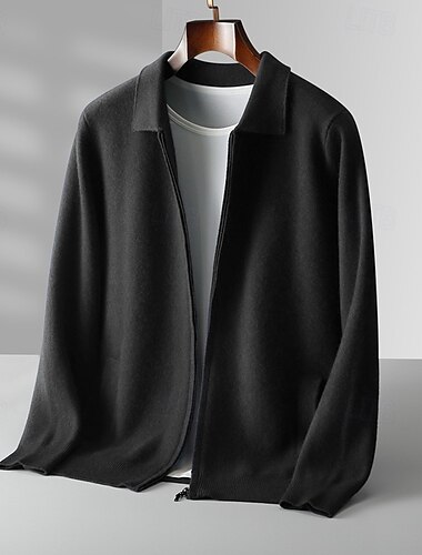 Herren Strickjacke Reißverschluss-Pullover Stricken Reißverschluss Einfarbig Peter Pan Kragen Strickware Elegant Training Weihnachten Bekleidung Herbst Winter Armee-Grün Schwarz S M L
