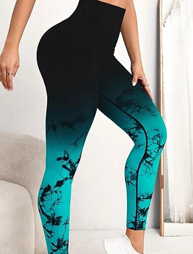  Dame Yogabukser Yoga Leggings Høy Midje Yoga & Danse Sko Treningsøkt Pilates Strømpebukse Batikkfarget Svart Hvit Rosa Høst sport Sportsklær Elastisk Tynn