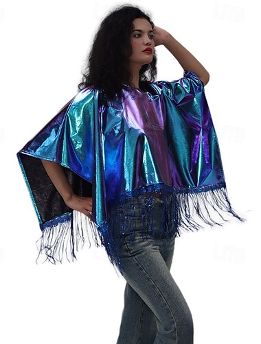  1980er Hip Pop Glänzend Metallisch Umhang Hippie Fransen Damen Karnevalskostüm Karneval Leistung Party Pride Parade Erwachsene Umhang