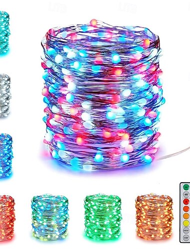  kleurveranderende lichtsnoeren met afstandsbediening, waterdichte USB LED-twinkelende lichtjes 16,4ft & 32,8ft voor kerstversiering, bruiloft, feestversiering
