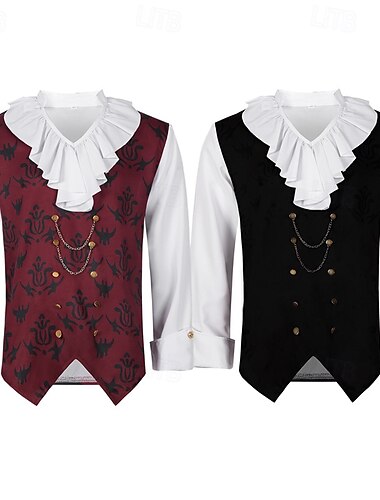  Vitoriano Medieval Renascentista Traje Cosplay Baile de Máscara Camisa Príncipe Vampiros Com Babados Homens Fantasia Real Steampunk Dia Das Bruxas Carnaval Baile de Máscaras Festa / Eventos Adulto