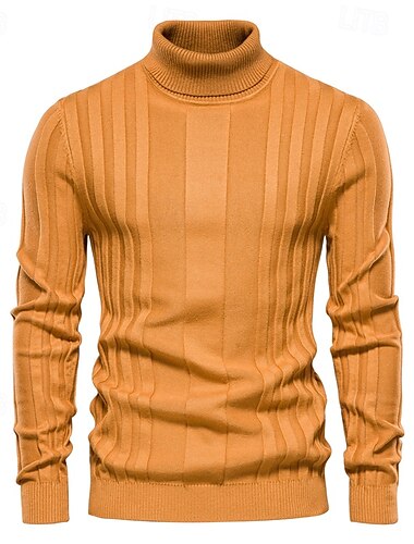  Herren Pullover Strickware Gerippt Stricken Normale Oberteile Farbblock Rollkragen Strickware Neutral Outdoor Bekleidung Frühling & Herbst Schwarz Gelb S M L