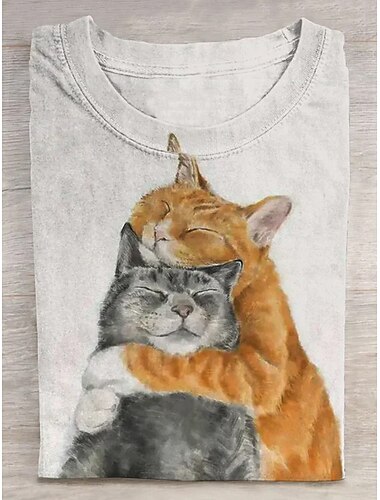  Mujer Gato Casual Manga Larga Sudadera Tops regulares Uso Diario Casual Estampado Beige Otoño Invierno