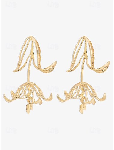  cercei florali aurii pentru femei – design elegant cu flori înflorite, cercei suspendați din metal ușor pentru ocazii speciale