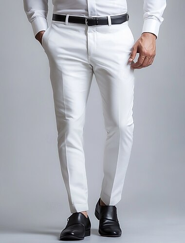  Pantalones de vestir para hombre, pantalones largos, negro, blanco, azul marino oscuro, color liso, microelástico, ajuste estándar, 2024