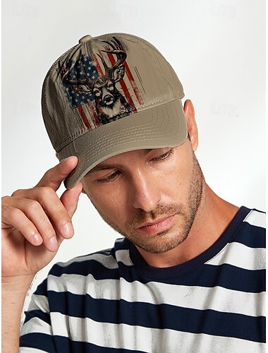  Men's Adjustable Baseball Cap with Patriotic Deer Print and American Flag Design - Outdoor Sports and Casual Wear Hat