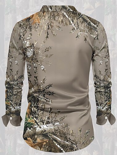  Weihnachten Herren Hirsch Satinhemd Oberhemd Knopfhemd Langarm Brautkleider schlicht Modisch lässig Outdoor Urlaub Alltagskleidung Sommer Frühling Herbst Hemden mit Kragen 3D-Druck Kaffee