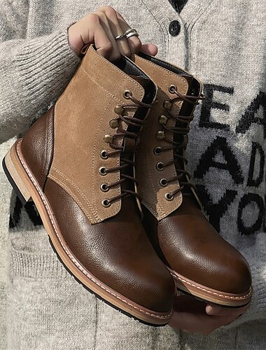  Zweifarbige Schnürstiefeletten für Herren | Design aus Kunstleder und Wildleder für die Freizeit und den Outdoor-Bereich