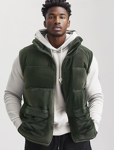  Voor heren Fleece vest Buiten vest Vest Punk Actief Herfst Winter Polyester Effen Kleur Coltrui Zwart Licht Bruin Leger Groen Hesje