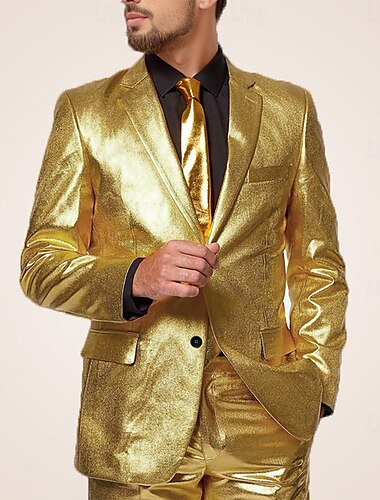  Trajes de fiesta de noche para hombres oro moda fiesta color sólido ajuste estándar 2 piezas de dos botones