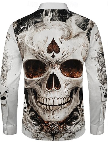  Per uomo Teschi Camicia con bottoni Manica lunga Moda Casual Scuro Abiti da sera per feste Strada Giornaliero Autunno Inverno Primavera estate Colletto Abbottonare Stampa 3D Bianco