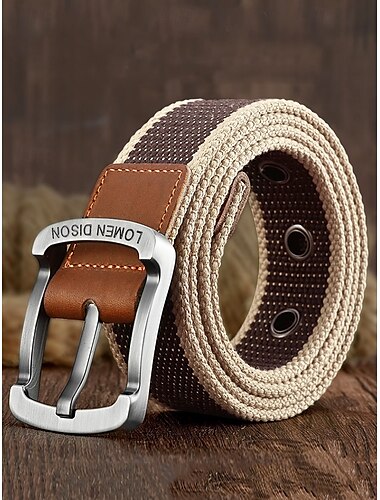  Cinturón de lona para hombre con hebilla de cuero: cinturón tejido duradero con ojales dobles y hebilla de metal, estilo informal para uso diario