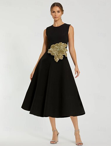  Robes de cocktail A-Line Robe élégante Formelle Longueur cheville Sans manches Col bijou Poche Crêpe extensible avec broderies appliquées Robes Derby 2025