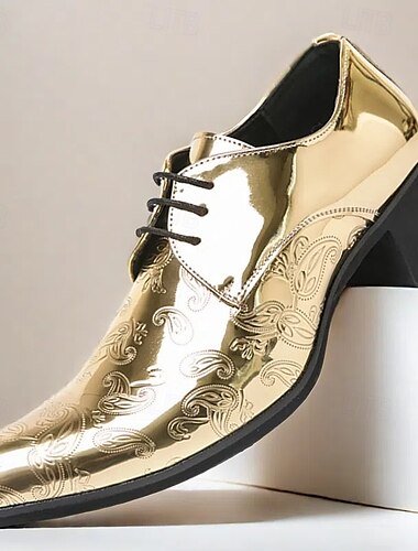  Oxford-Schuhe aus goldgeprägtem Kunstleder für Herren – glänzendes Paisley-Design mit Schnürverschluss für formelle Anlässe und Partys