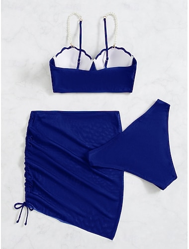  Per donna Costumi da bagno Bikini Tre pezzi Gonna Costume da bagno Schiena scoperta Taglia piccola Festività Abbigliamento mare Tinta unica A V Senza maniche Costumi da bagno