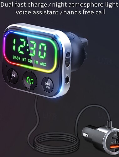  Transmisor FM BC79 compatible con cargador de coche Bt5.0, kit para coche, reproductor de audio y música MP3, llamadas manos libres, puerto USB dual