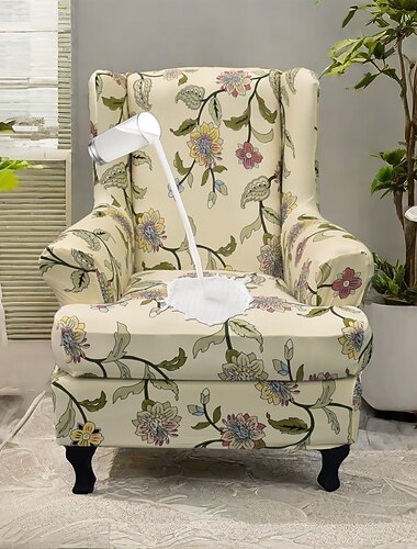  virágos szárnyas székhuzat rugalmas és strapabíró csúszóhuzat elegáns virágdizájnnal, tökéletes a szárnyas szék védelmére és kiemelésére, ideális stílusos és hangulatos nappali dekorációhoz