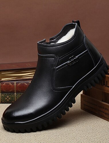  Warme Chelsea-Stiefel aus Leder für Herren mit Fellfutter und Reißverschluss – lässig und gemütlich, perfekt für den Winter