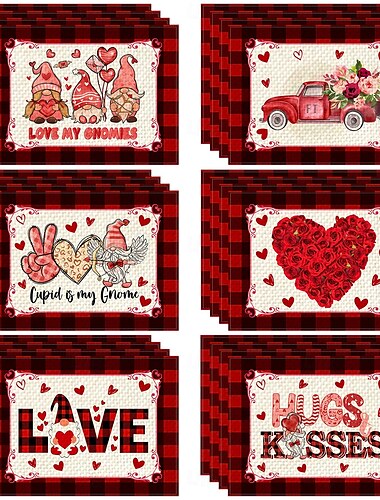  Juego de 4 manteles individuales para el día de San Valentín, manteles individuales románticos y decorativos con patrones de corazones o rosas, duraderos y resistentes al calor, perfectos para agregar