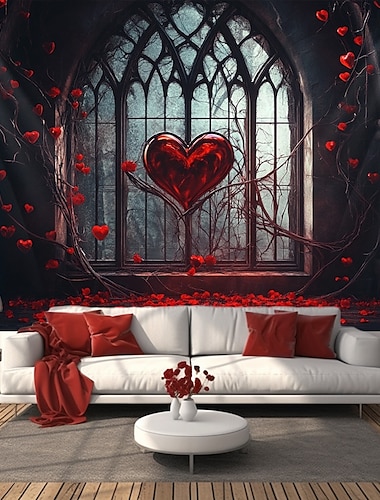  Huwelijksdecoraties Achtergrond Fotografie Wandhang Large Tapestry Kunst Muur Decor Deken Gordijn Thuis Slaapkamer Woonkamer Decoratie Hart Raam Uitzicht
