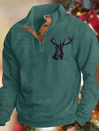  Herren Sweatshirt Schwarz Grün Khaki Grau Stehkragen Farbblock Rentier Patchwork Sport & Outdoor Täglich Ferien Polyester Streetwear Basic Lässig Frühling & Herbst Bekleidung Kapuzenpullover