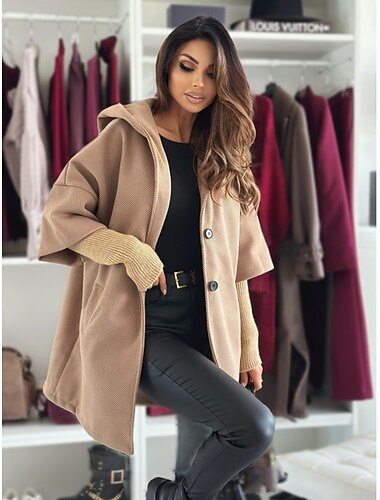  Damen Mantel warm halten Komfortabel Knopf Elegant Feste Farbe Casual Einreihiger Verschluss Kargen Regular Fit Langarm Oberbekleidung Schwarz Wein Khaki Winter