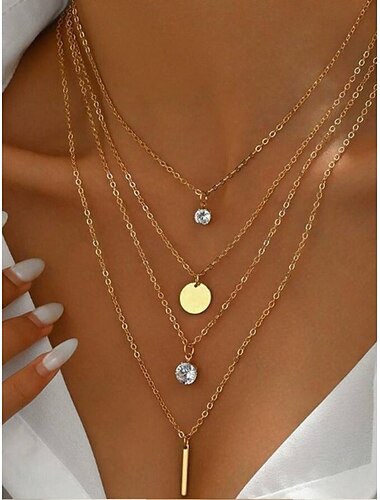  Halsketten Chrom Goldfarben Damen Elegant Modisch Kuschelig Layer-Look Hochzeit Kreisförmig Modische Halsketten Für Hochzeit Party Strasse