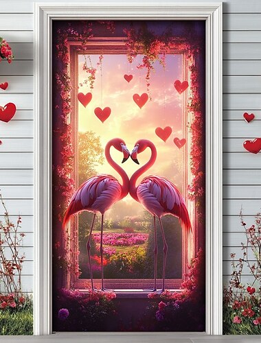  Bruiloft Buiten Decoraties Deur Covers Deur Wandtapijt Deur Gordijn Decoratie Achtergrond Binnen/Buiten Deur Banner voor Voordeur Boerderij Flamingo's