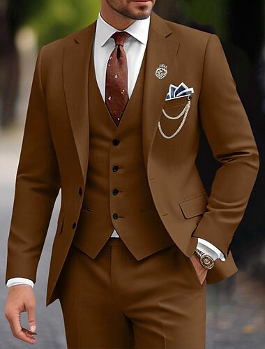  Trajes de fiesta de boda para hombres Trajes de regreso a casa Negocios formales Burgundy Sólido Ajuste estándar 3 piezas de un solo botón