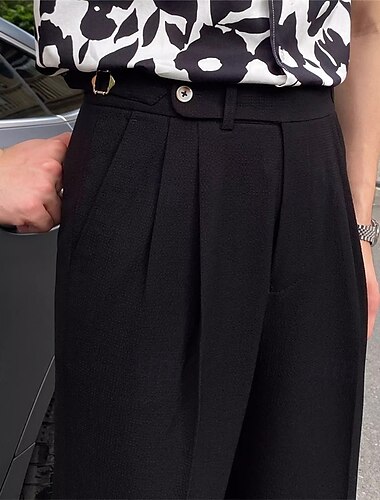  Bărbați Absolvire Costume Pantaloni Napoli Pantaloni chinez Nasturi Buzunar Culoare solidă Confort Oficial Petrecere Muncă Modă Stil Clasic Negru Albastru Închis Micro-elastic