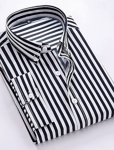  Herr Skjorta Button Down skjorta Randig tröja Skjorta med krage Bröllop Arbete Svart Vit Rubinrött Marinblå Långärmad Krage Kläder