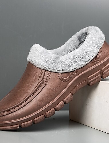  Schwarze Slipper für Herren aus Kunstleder mit Fellfutter - warm und bequem für den Winter