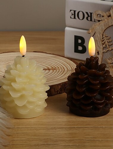  Velas de piña sin llama, luz LED para decoración navideña, lámpara de vela electrónica con cabeza de piña, diseño de escena interior para el hogar