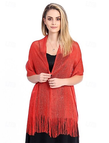  röd glittrande franssjal för kvinnor - lätt kvällssjal för bröllop, fester och formella evenemang - elegant och snygg accessoar