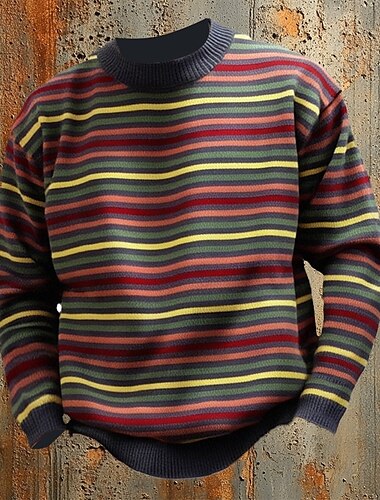  Homme Pull Chandail Pull Pull rayé Pull de Noël A côtes Grosse maille Tricoter Classique à imprimé arc-en-ciel Col Ras du Cou Noël Tricot Noël Intérieur Vêtement Tenue Automne Hiver Rouge M L XL