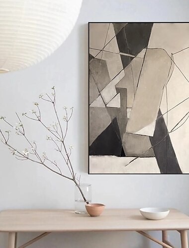  große abstrakte Leinwandkunst handgemachtes graues minimalistisches abstraktes Gemälde handgemalt nordisches abstraktes Gemälde für Wohnzimmer abstraktes Gemälde Boho abstrakte Wandkunst auf Leinwand