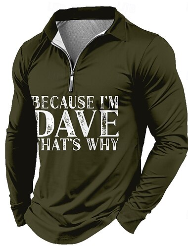  Herren Mit Buchstaben bedruckt Poloshirts mit Reißverschluss Golfshirt Langarm Polo-Shirts Hemden mit Kragen Vintage Lässig Outdoor Straße Alltagskleidung 3D-Druck Viertelreißverschluss-Poloshirt