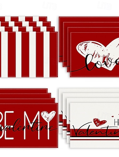  Juego de 4 manteles individuales para el día de San Valentín, manteles individuales románticos y decorativos con patrones de corazones o rosas, duraderos y resistentes al calor, perfectos para agregar