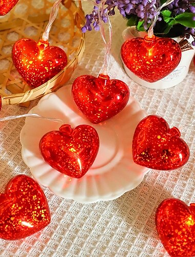  LED Love Shaped Fairy String Lights 1.5m 10LEDs 3m 20LEDs Battery Powered Christmas New Year Valentine's Day Wedding Party Romantic Atmosphere Decor Light