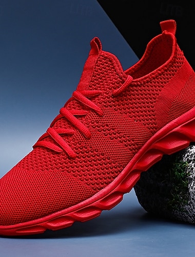 scarpe da ginnastica rosse traspiranti in maglia da uomo - scarpe da corsa leggere con suola ammortizzata per sport e abbigliamento casual