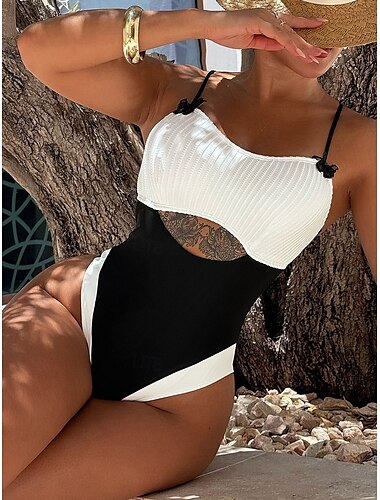  Femme Maillots de Bain Une pièce Monokini Maillot de bain Dos Nu Contrôle du Ventre Taille haute Mince Vacances Tenues de plage Couleur unie Col Rond Sans Manches Maillots de bain