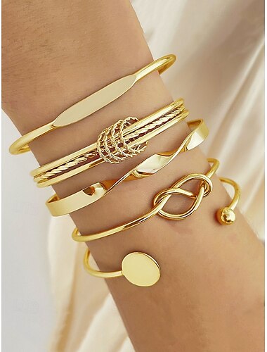  Conjunto de pulseras de brazalete en tono dorado para mujer: diseño minimalista de múltiples capas para ocasiones informales, de fiesta y de regalo