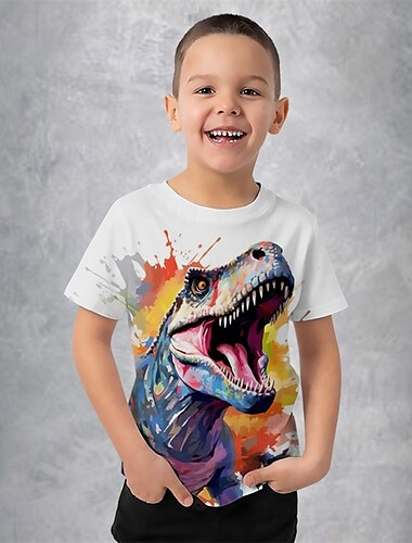  Pojkar 3D Grafisk Djur Dinosaurie T-shirt Kortärmad Sommar Vår Mode Grundläggande Barn 4-12 år Rund hals Utomhus Ledigt Dagligen Normal