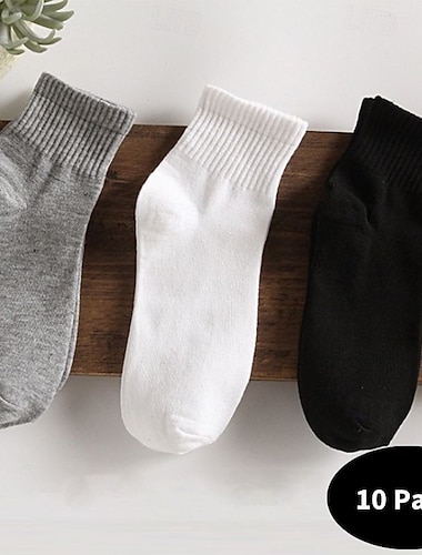  Herren 10 Paare Mehrfachpackungen Socken Socken Stricken Laufsport Socken Freizeitsocken Schwarz Weiß Farbe Solide / einfarbig Sport & Natur Täglich Urlaub Grundlegend Mittel Frühling Herbst Modisch