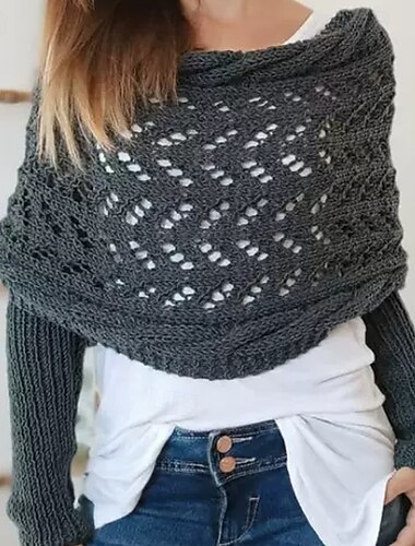  Schal mit Ärmeln für Damen 2024 neuer gestrickter Schal mit Cut-outs für Damen, Poncho, Wickeltuch mit Zopfmuster, Boleros für Damen